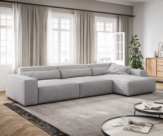 Ecksofa Sirpio - Wohnlandschaft XL Cord - Grau