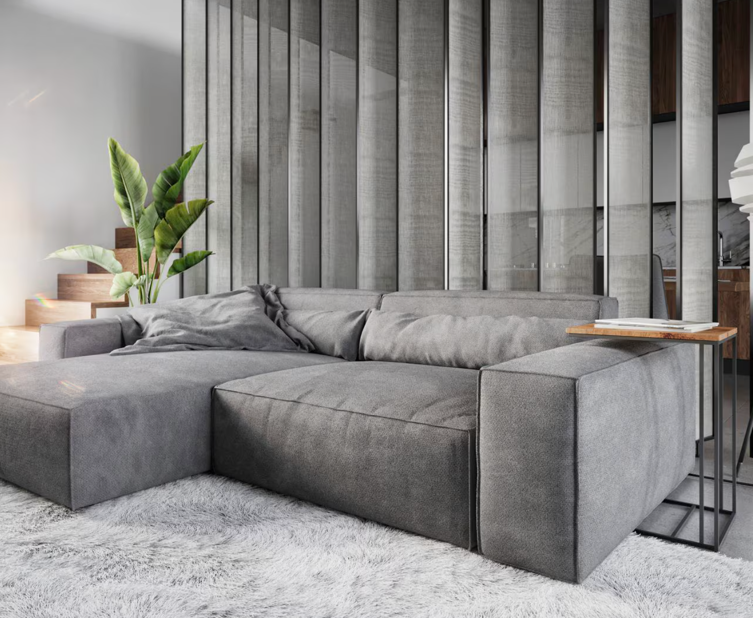 Ecksofa Sirpio - Couch Recamiere variabel -Strukturstoff