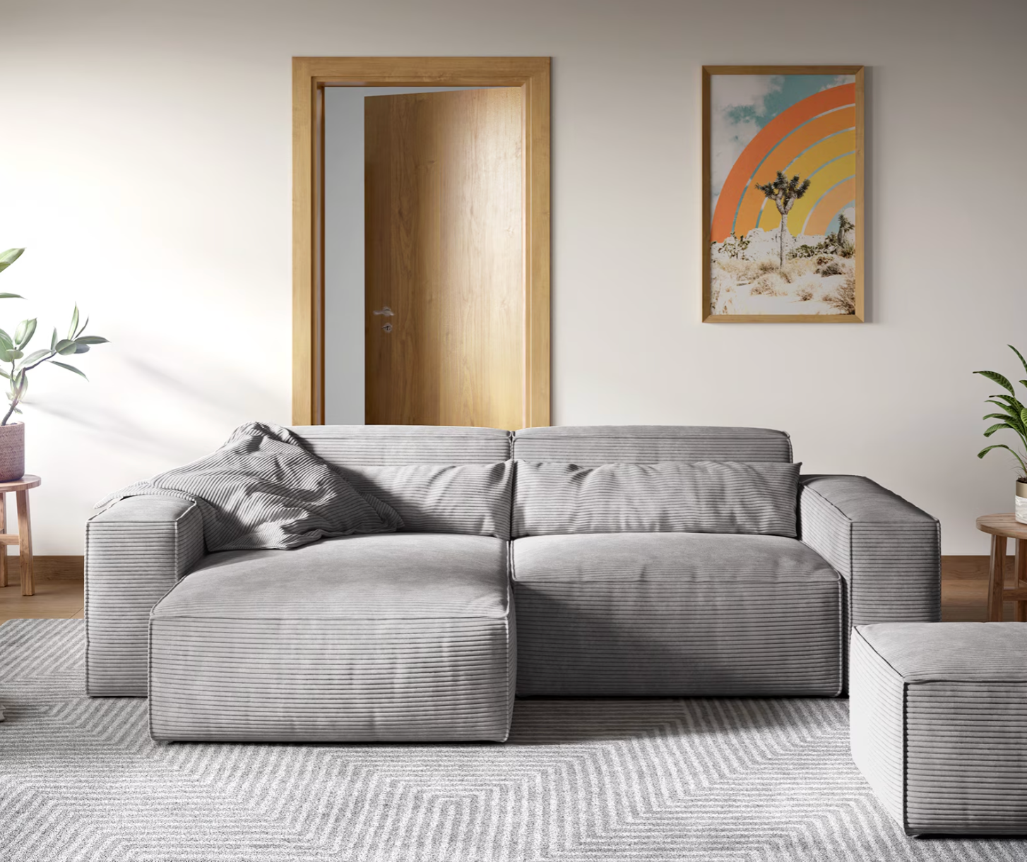 Ecksofa Sirpio - Couch Recamiere variabel - Cord Grau